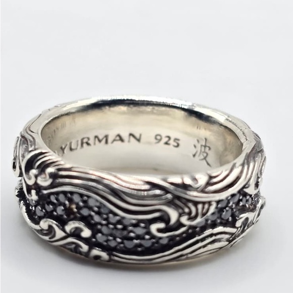 David Yurman Silver sterling waves ring with Black Diamonds - Picture 3 of 3